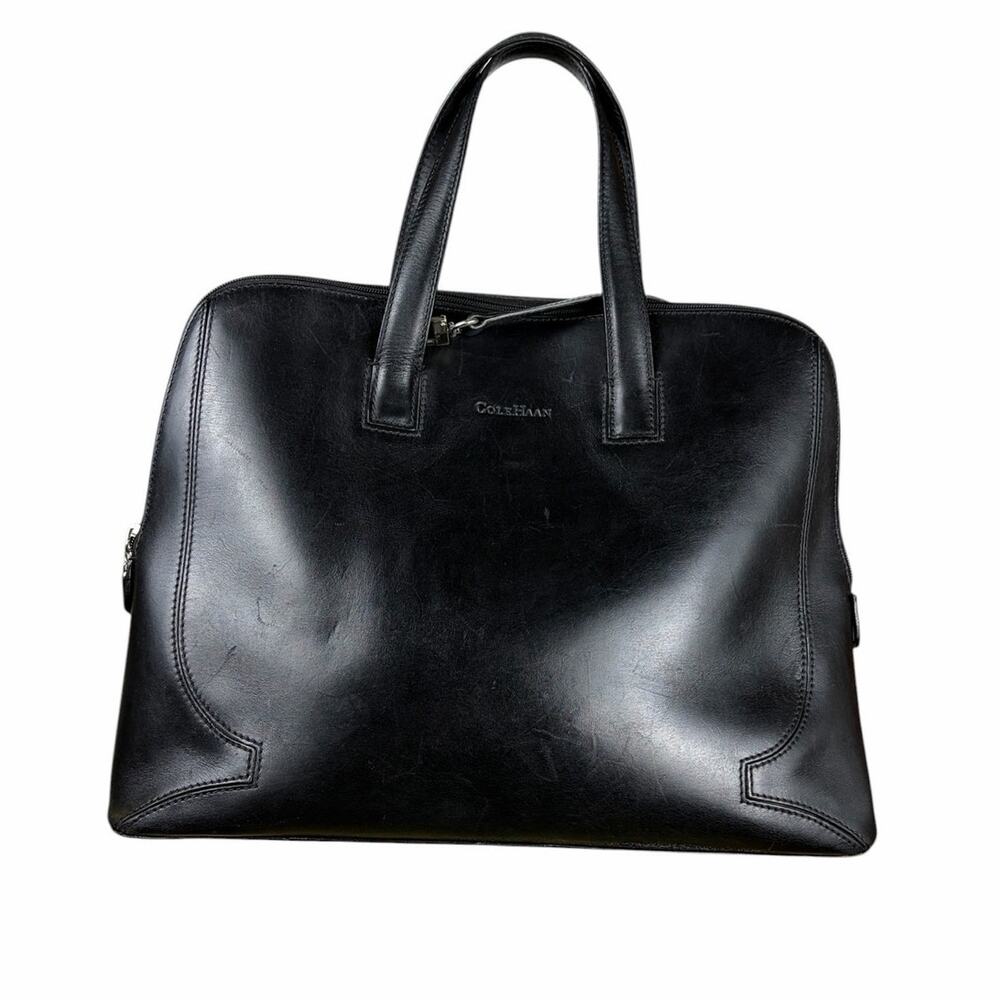 Cole Haan Black Leather Structured Tote Bag Satchel Y2K Office Commuter